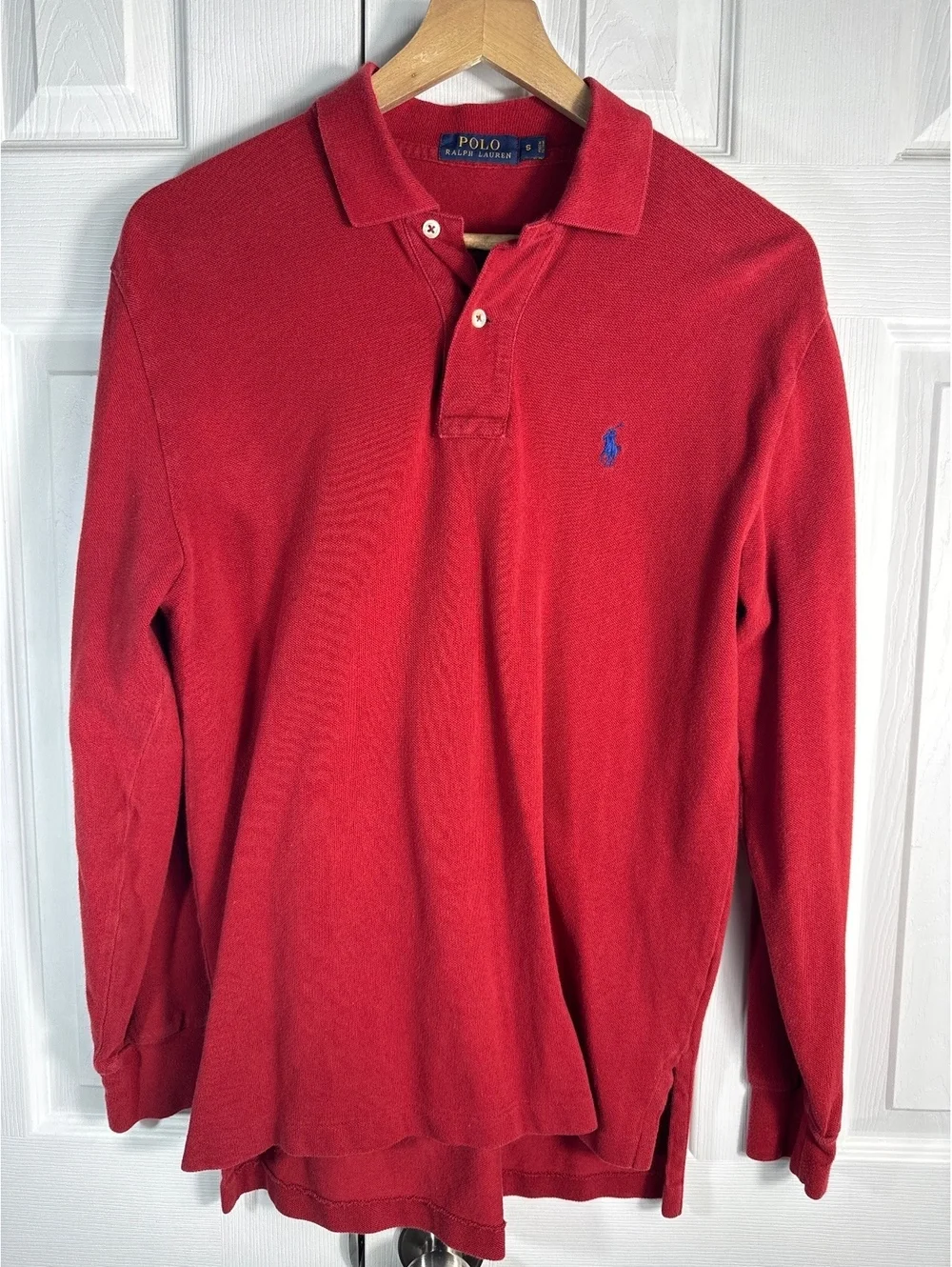 Polo Ralph Lauren Men's Long Sleeve Red Cotton Polo Shirt Size S